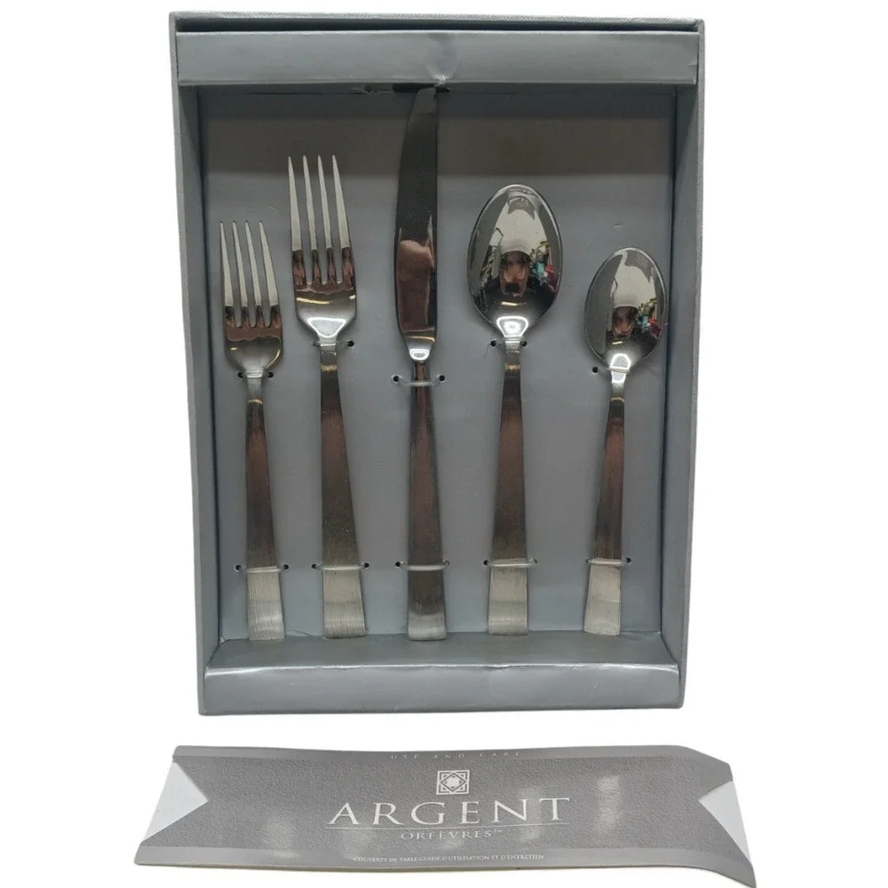 NIB BROCADE Argent Orfevres Villandry Mirror Stainless Steel 20pc. Flatware‎ Set